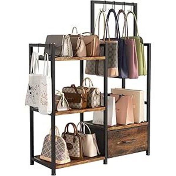 3-Tier Purse Rack with Drawer and Hooks