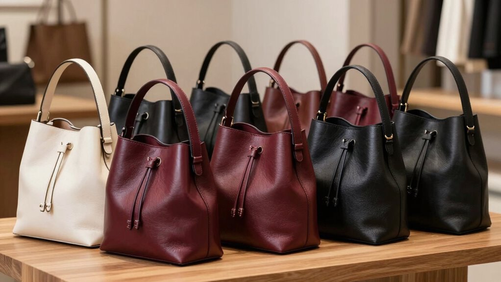 top pebbled leather bucket bags