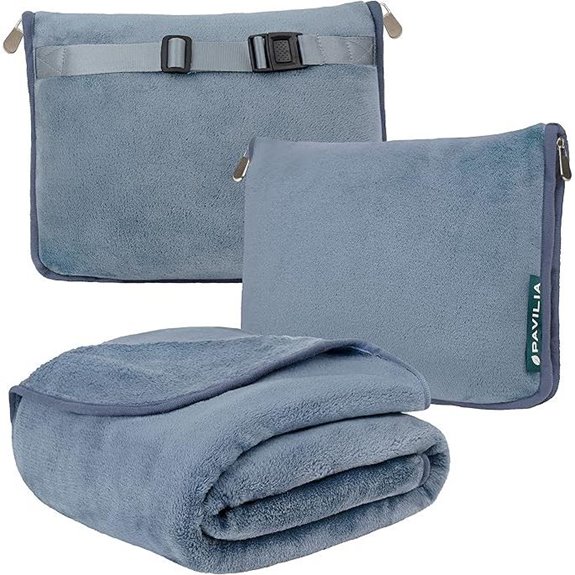 PAVILIA Travel Blanket & Pillow Set Compact Slate Blue