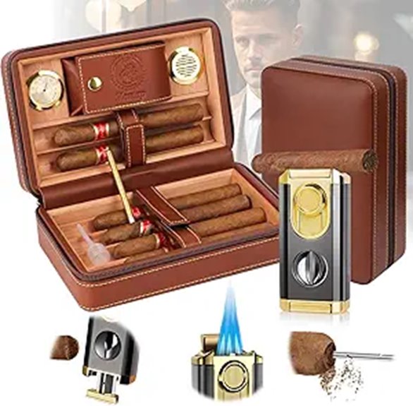 Travel Cigar Humidor with Accessories and Lighter