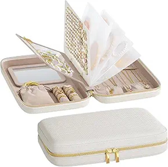 SONGMICS Travel Jewelry Case with Mirror and Pouch