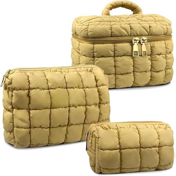 3-Piece Quilted Makeup Bag Set for Travel