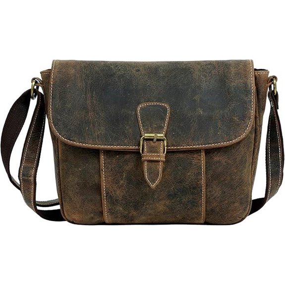 Distressed Leather Crossbody Bag with Multiple Pockets