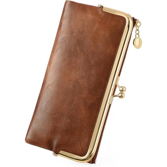 Goiacii Womens Vintage Zip Wallet with Kiss Lock