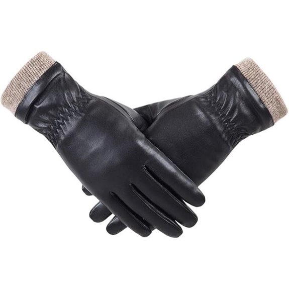 Redess Women's Wool Fleece Winter Leather Gloves