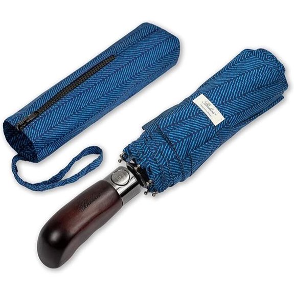 Balios Travel Folding Umbrella with Real Wood Handle