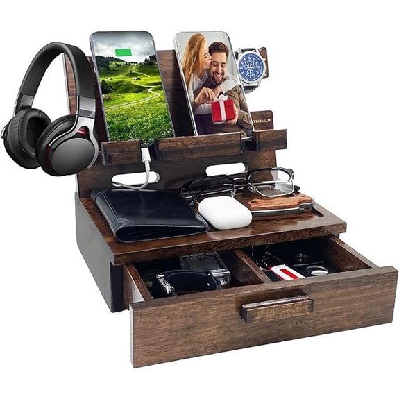 Wood Nightstand Organizer with Phone Docking Station