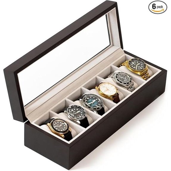Solid Espresso Wood Watch Box with Glass Display
