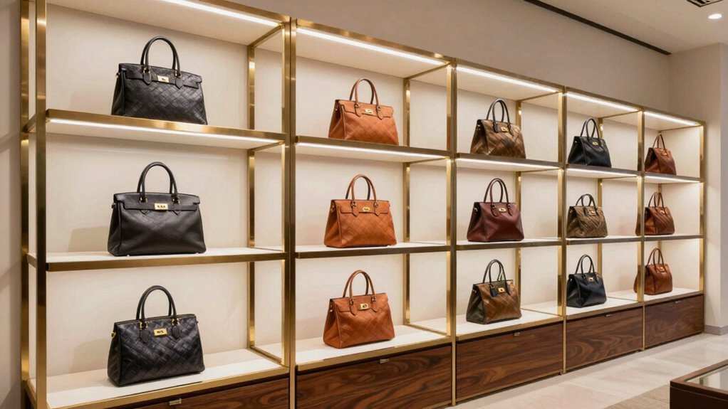 luxury handbag display shelves