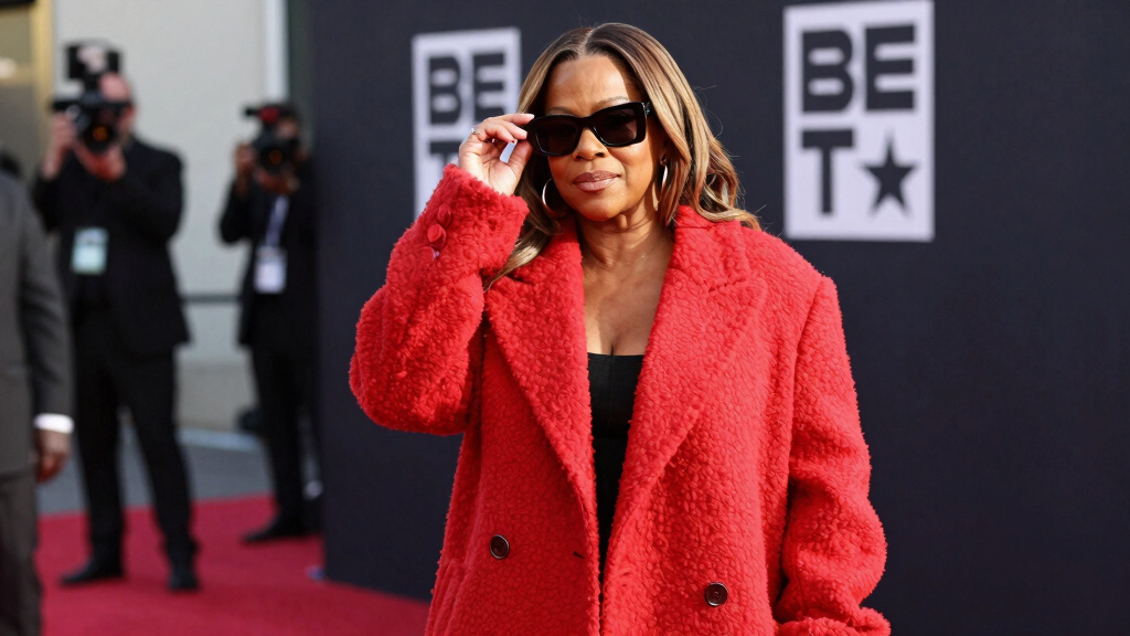 Queen Latifah Bundles Up in a Bold, Oversized Coat on the 2026 BET Awards Red Carpet