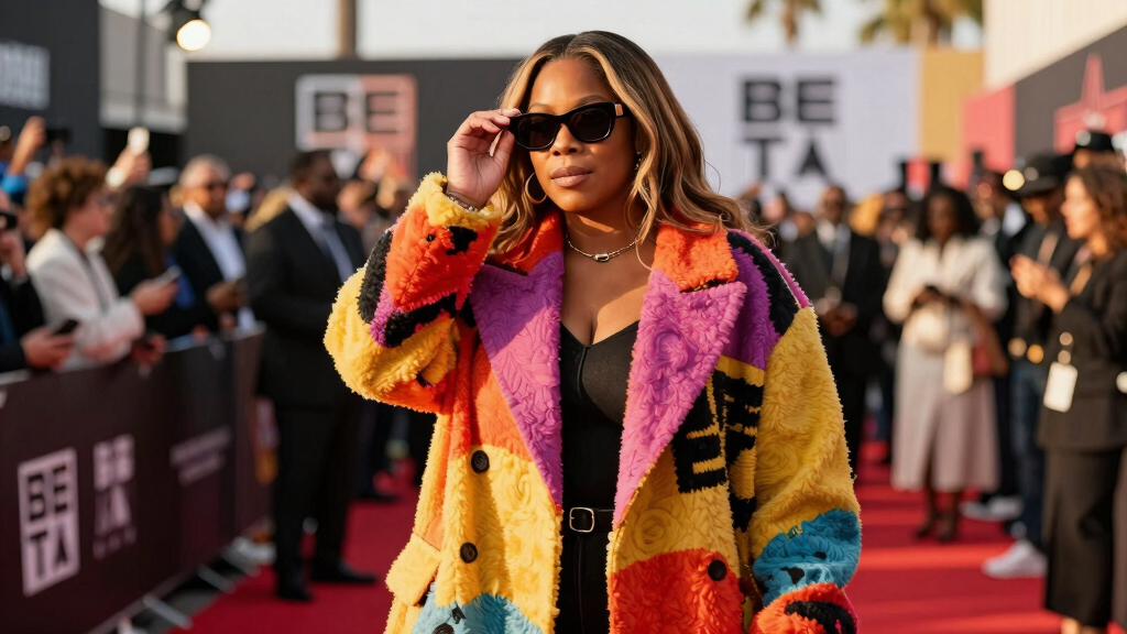 Queen Latifah Bundles Up in a Bold, Oversized Coat on the 2026 BET Awards Red Carpet