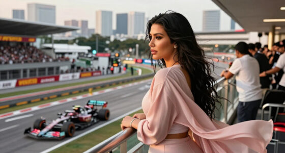 Kim Kardashian Wears Blush Pink To Support Lewis Hamilton At F1 Singapore Grand Prix