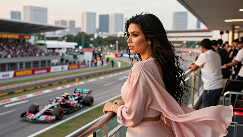 Kim Kardashian Wears Blush Pink To Support Lewis Hamilton At F1 Singapore Grand Prix